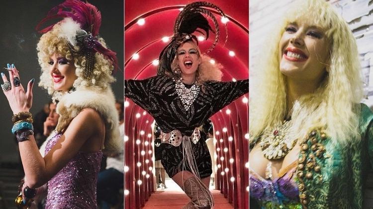 Gianne Albertoni com três figurinos diferentes para viver Elke Maravilha em "Chacrinha: O Velho Guerreiro" - Montagem/Suzanna Tierrie/Reprodução/Instagram - Montagem/Suzanna Tierrie/Reprodução/Instagram