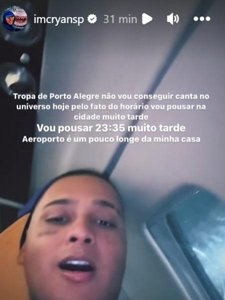 MC Ryan justifica falta no festival Universo Alegria nas redes sociais