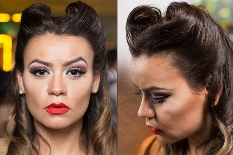 20.out.2015 - Thais Lopes, 24, é blogueira e tem uma marca de moda que reforma roupas de brechó, dando uma cara mais moderna às peças. Para divulgar seu trabalho, a cada dia da SPFW ela monta um look diferente inspirado em uma década. Hoje, Thais escolheu retratar os anos 50 com seu penteado, delineado gatinho e batom vermelho. No primeiro dia da programação, a blogueira criou um look característico dos anos 90 e pretende usar um visual "oitentinha" para o terceiro dia - Gabriel Quintão/UOL