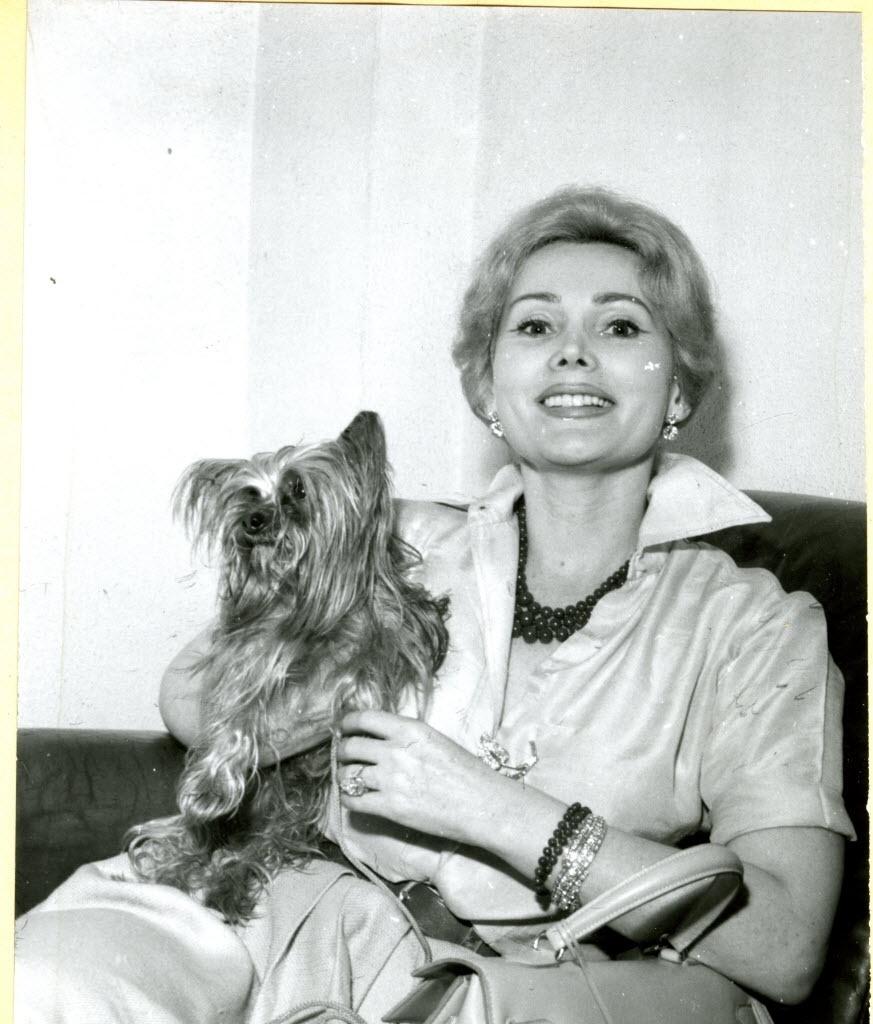 A atriz norte-americana Zsa Zsa Gabor com seu cachorrinho em março de 1960 - Folhapress