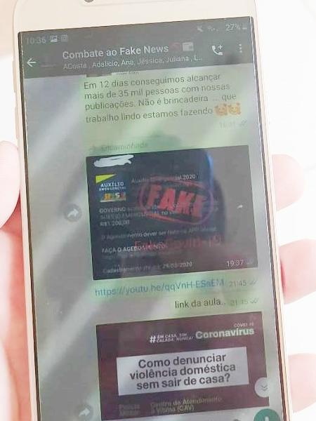 Celular mostra interações no grupo de combate às fake news criado por Charles Brasil, no Acre - Arquivo Pessoal