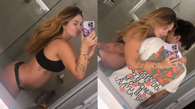 Grávida, Virginia Fonseca posa de lingerie ao lado de Zé Felipe e exibe barriga