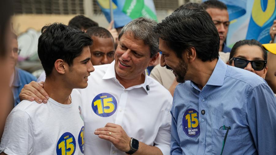 Tomás Covas, Tarcísio de Freitas (Republicanos) e Ricardo Nunes (MDB)