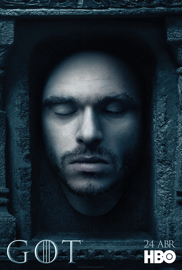 24.fev.2015 - Morto na terceira temporada de "Game of Thrones", Robb Stark (Richard Madden) aparece em pôster do sexto ano da atração - Divulgação/HBO