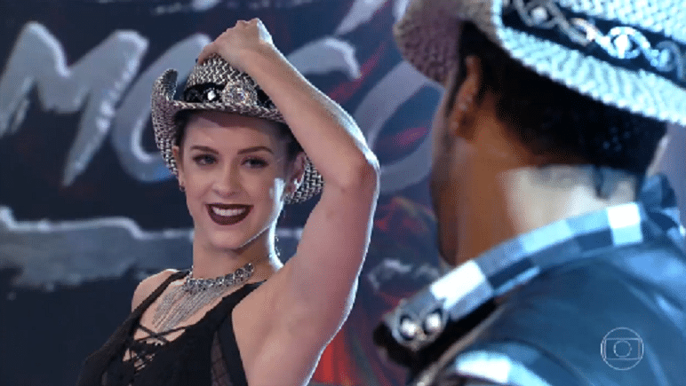 20.nov.2016 - Rainer Cadete, Sidney Magal, Nego do Borel, Felipe Simas, Brenno Leone, Sophia Abrahão e se prepararam para dançar ao som de músicas country, um ritmo predominantemente americano - Reprodução/TV Globo