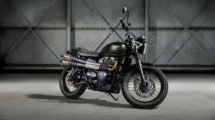 Triumph Street Scrambler complementa a família Street, que tem motor de 900cc; no Brasil, modelo será vendido em três cores (preta, verde e vermelha) por R$ 41.990 - Divulgação - Divulgação