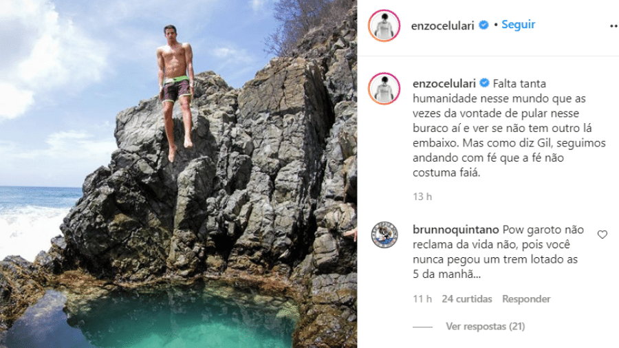 Enzo Celulari recebe crítica por postagem no Instagram - Reprodução/Instagram/@enzocelulari