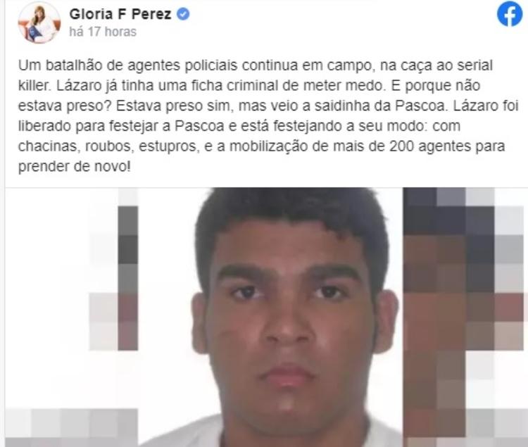 Post Glória Perez - Reprodução/Facebook - Reprodução/Facebook