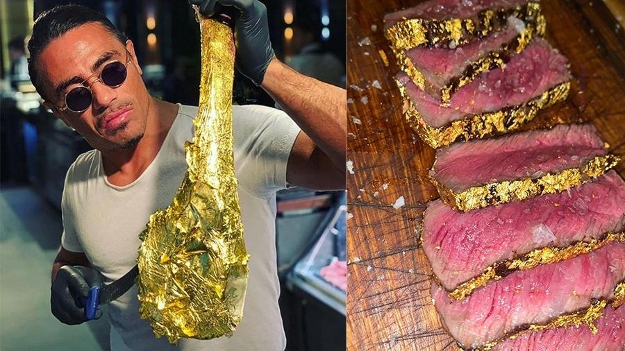 O chef-celebridade Nusret Gökçe, conhecido como Salt Bae, e sua "carne de ouro" - Reprodução Instagram