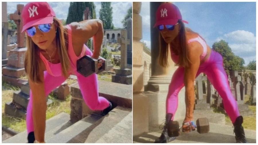 Andrea Sunshine fez exercícios em um cemitério de Londres - Reprodução
