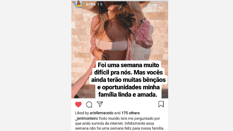 Anitta lamenta aborto espontâneo da cunhada - Reprodução/Instagram - Reprodução/Instagram