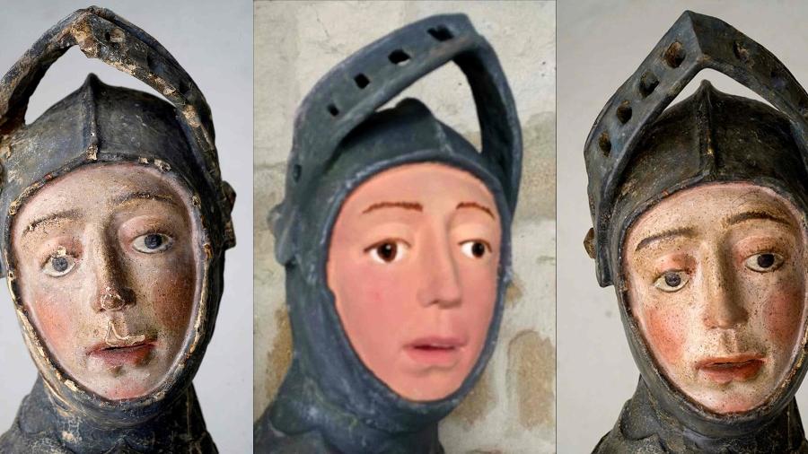 Combinação de imagens mostra escultura antes e depois das restaurações - Handout / NAVARRA GOVERNMENT / AFP