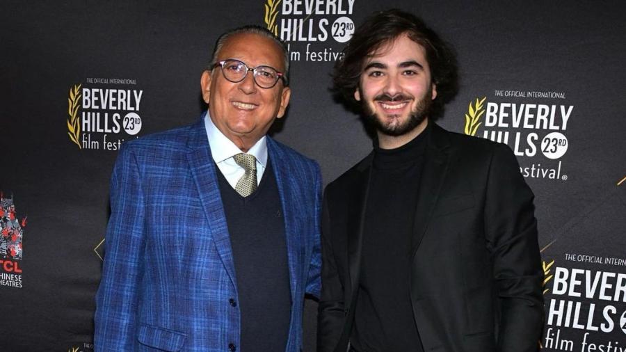 Galvão Bueno e o filho Luca, em festival de cinema de Los Angeles, na Califórnia (EUA) - Michael Tullberg/Getty Images | Reprodução/Instagram @lucabuenomovies