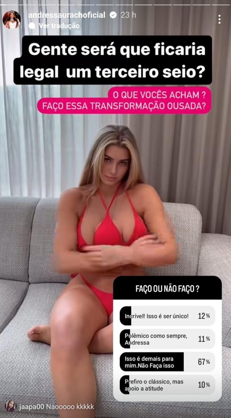 Fãs se manifestam sobre possível terceiro seio de Andressa Urach