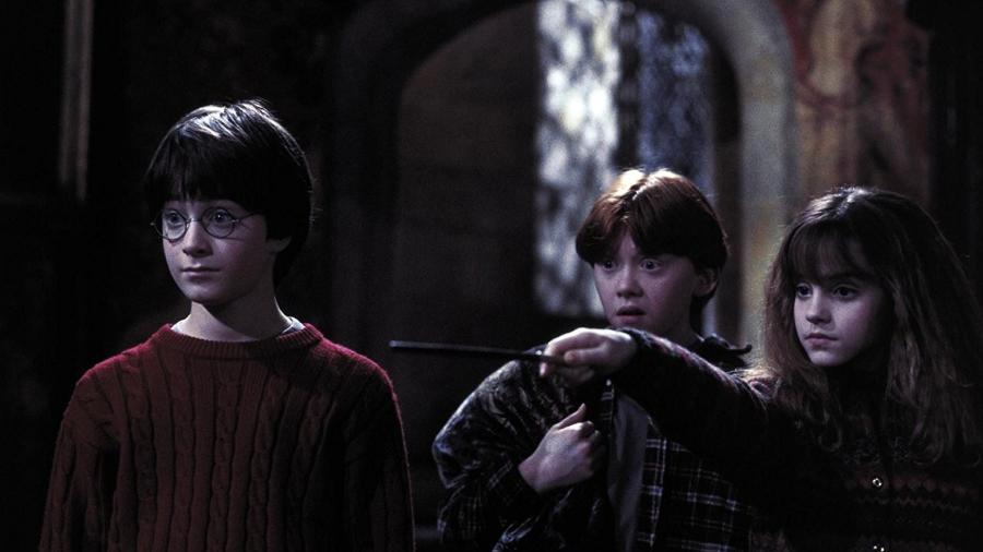 Rupert Grint, Daniel Radcliffe e Emma Watson em cena de "Harry Potter e a Pedra Filosofal" (2001) - Divulgação