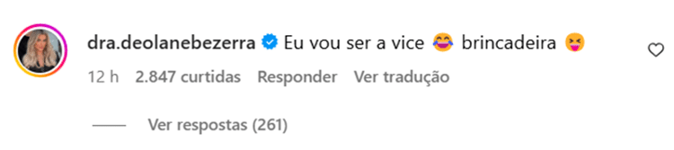 Comentário de Deolane Bezerra na notícia de que Gusttavo Lima quer se candidatar à presidência