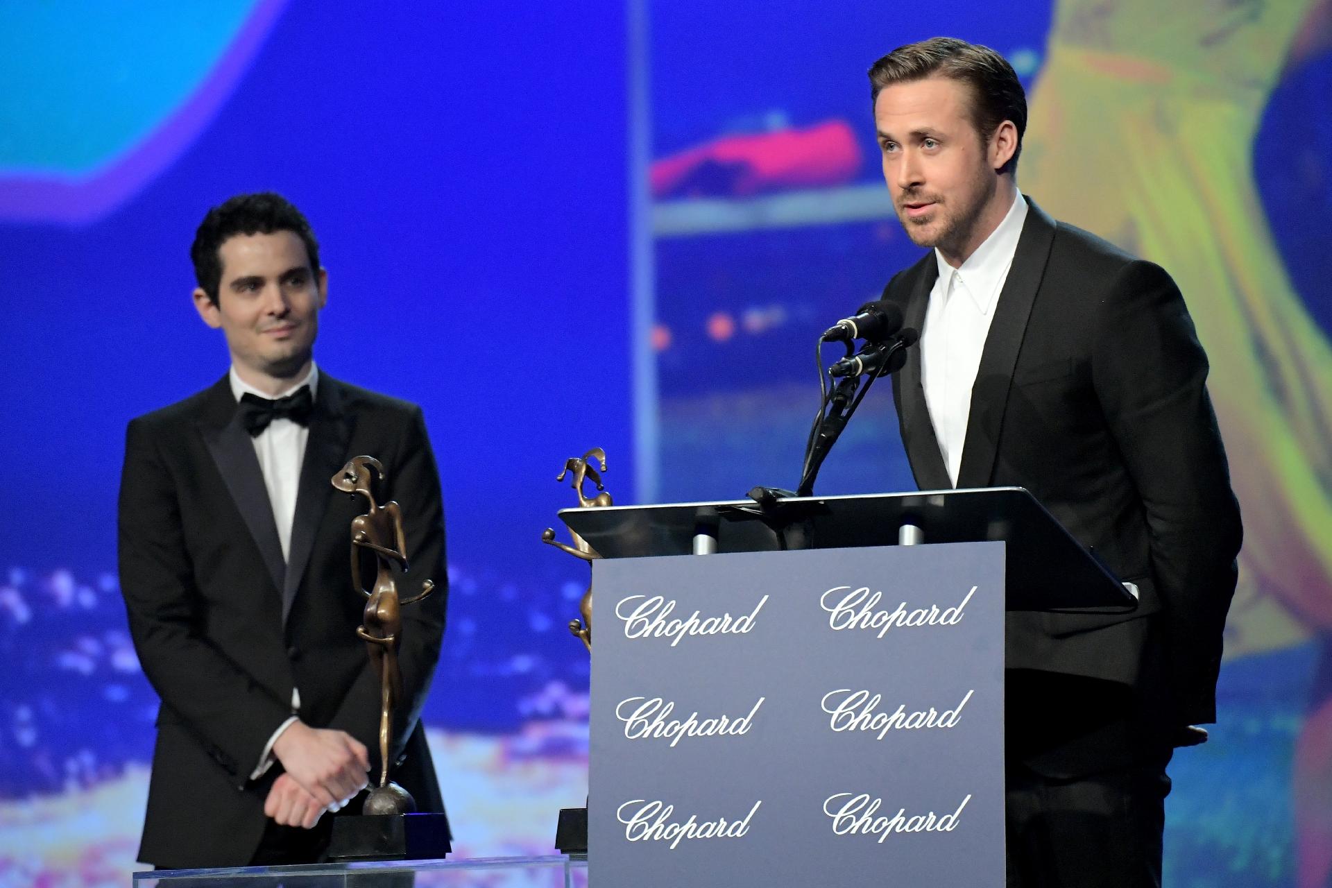 O diretor Damien Chazelle e o ator Ryan Gosling, de "La La Land", participam do Festival de Cinema de Palm Springs - Charley Gallay/Getty Images for Palm Springs International Film Festival