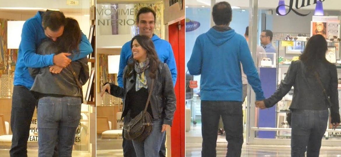 Tadeu Schmidt, apresentador do "Fantástico", passeia com a mulher, Ana Cristina, em shopping no Rio de Janeiro - AgNews