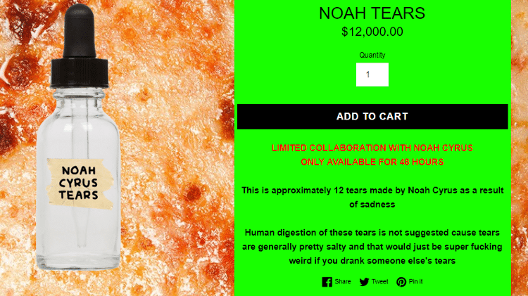 Noah Cyrus vende suas lágrimas na internet - Reprodução - Reprodução