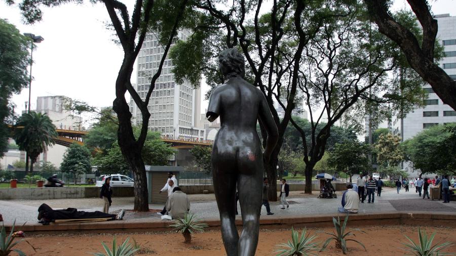 Escultura "Diana, a Caçadora" foi furtada da Praça Pedro Lessa em meio às obras de remodelação da região - Antônio Milena/Estadão Conteúdo