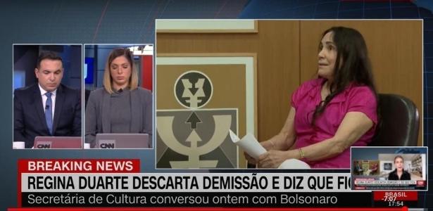 Regina Duarte durante entrevista à CNN
