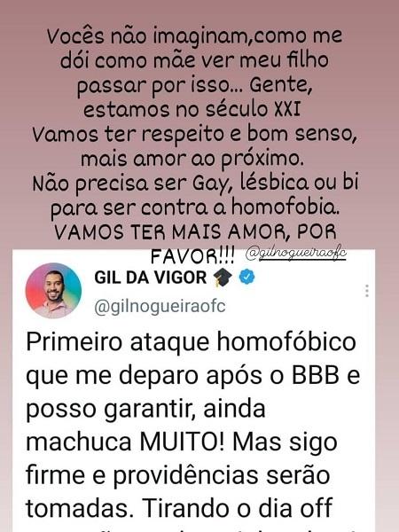 Mãe de Gilberto lamenta ataque homofóbico ao filho - Reprodução/Instagram - Reprodução/Instagram