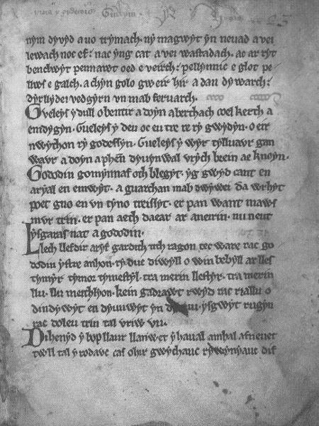 Um fascículo do poema Y Gododdin, um dos mais famosos textos em galês antigo no qual Artur é o protagonista