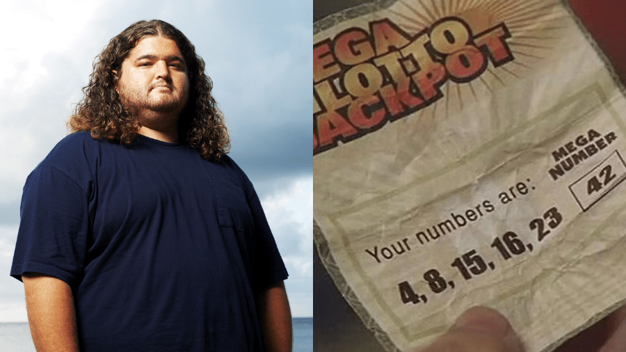 O personagem Hugo Hurley, da série "Lost", e o bilhete de loteria que fez com que ele ficasse milionário - Divulgação/ABC e Reprodução/ABC