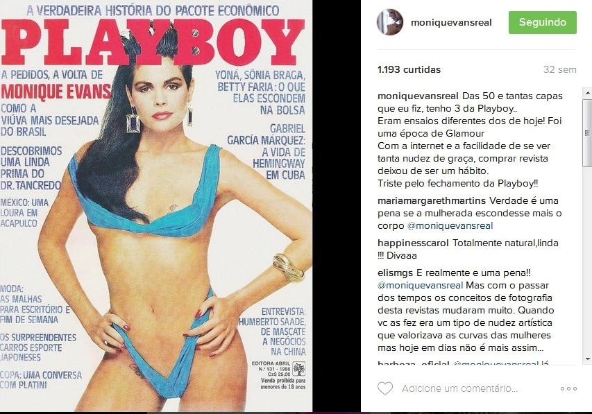 Monique Evans em uma das suas capas para a "Playboy", em abril de 1986 - Reprodução/Instagram