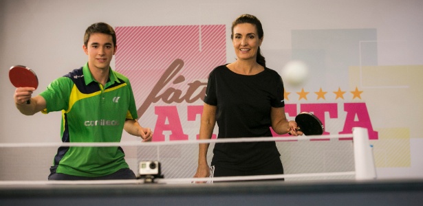 Fátima Bernardes aprende tênis de mesa com o atleta Hugo Calderano, de 19 anos - Raphael Dias - Raphael Dias
