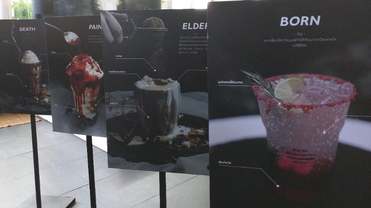 Os drinques do café tailandês têm nomes como "Nascido" e "Morte" - Divulgação/Kid Mai Death Awareness Cafe - Divulgação/Kid Mai Death Awareness Cafe