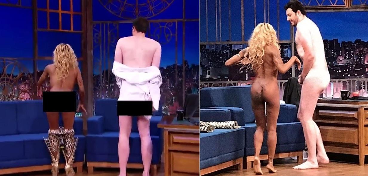Danilo Gentili trocou a Band pelo SBT e ficou peladão no "The Noite". Em 2017, Inês Brasil conseguiu a proeza de deixar o humorista completamente nu em seu programa. Na TV, a tarja o salvou, mas a plateia registrou o momento inusitado. - Reprodução/SBT