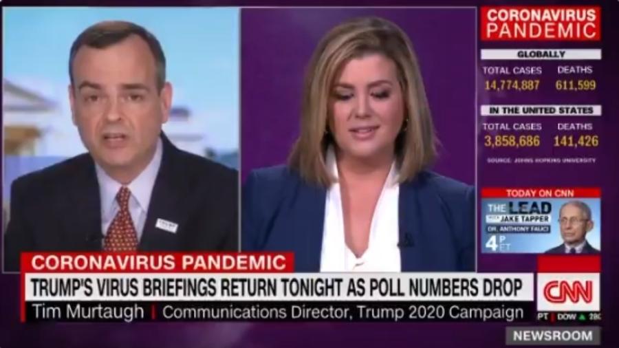 Brianna Keilar, âncora da CNN americana interrompe Tim Murtaugh, assessor de Trump, após ele defender a cloroquina - Reprodução