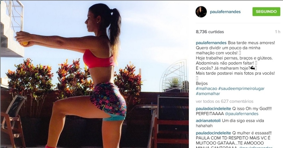 14.jul.2015 - Na tarde desta terça-feira, Paula Fernandes mostrou que está em boa forma ao publicar uma foto no Instagram em que aparece um short curtinho e um top pink.