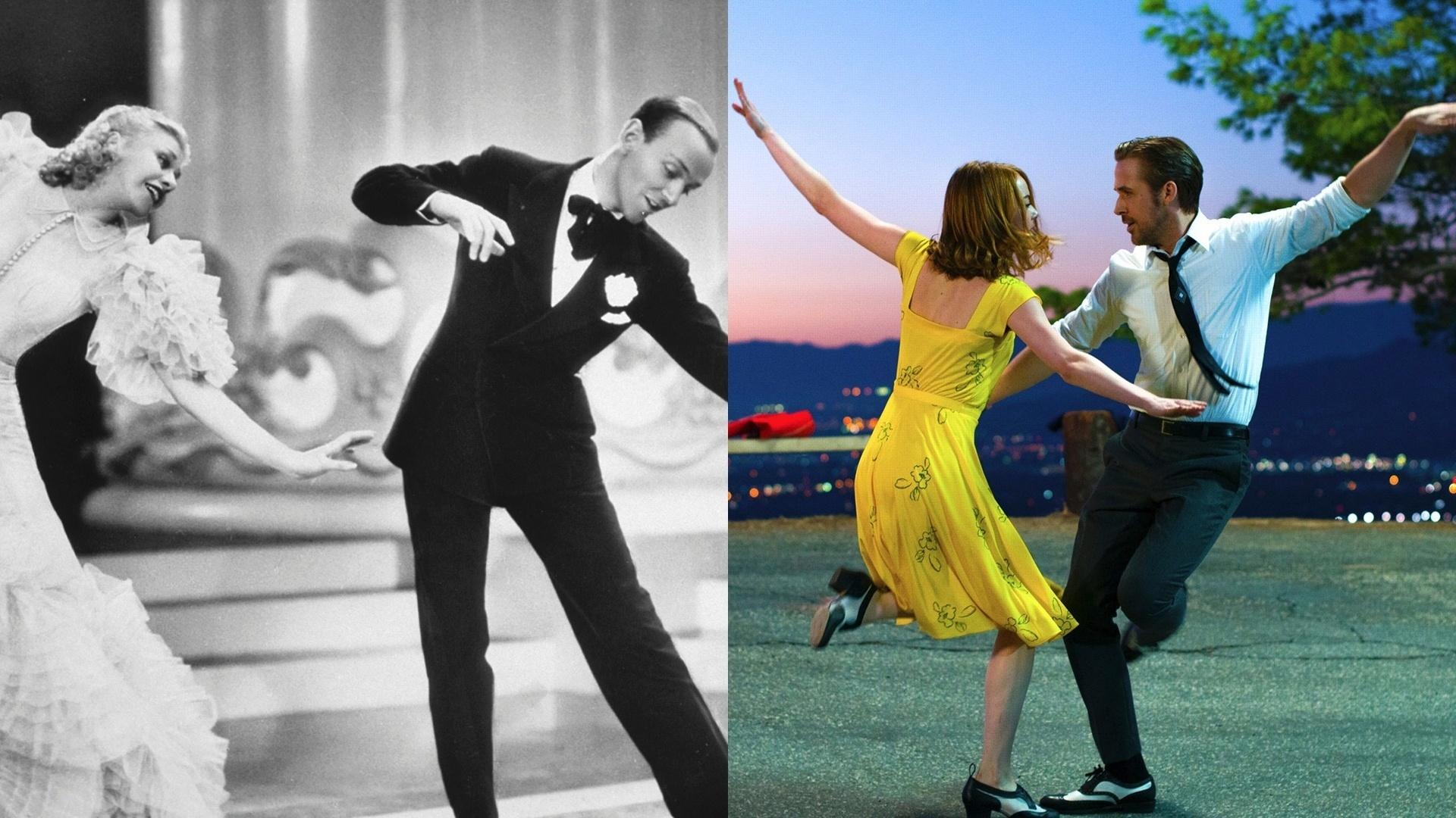 Cena do filme "O Picolino" (1935), de Mark Sandrich/ "La La Land: Cantando Estações" (2016), de Damien Chazelle - Reprodução/Montagem