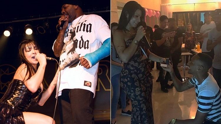 Montagem de Jenny Miranda com Mister Catra (à esquerda) e pedida em casamento por Artur Jesus - Montagem/UOL - Montagem/UOL