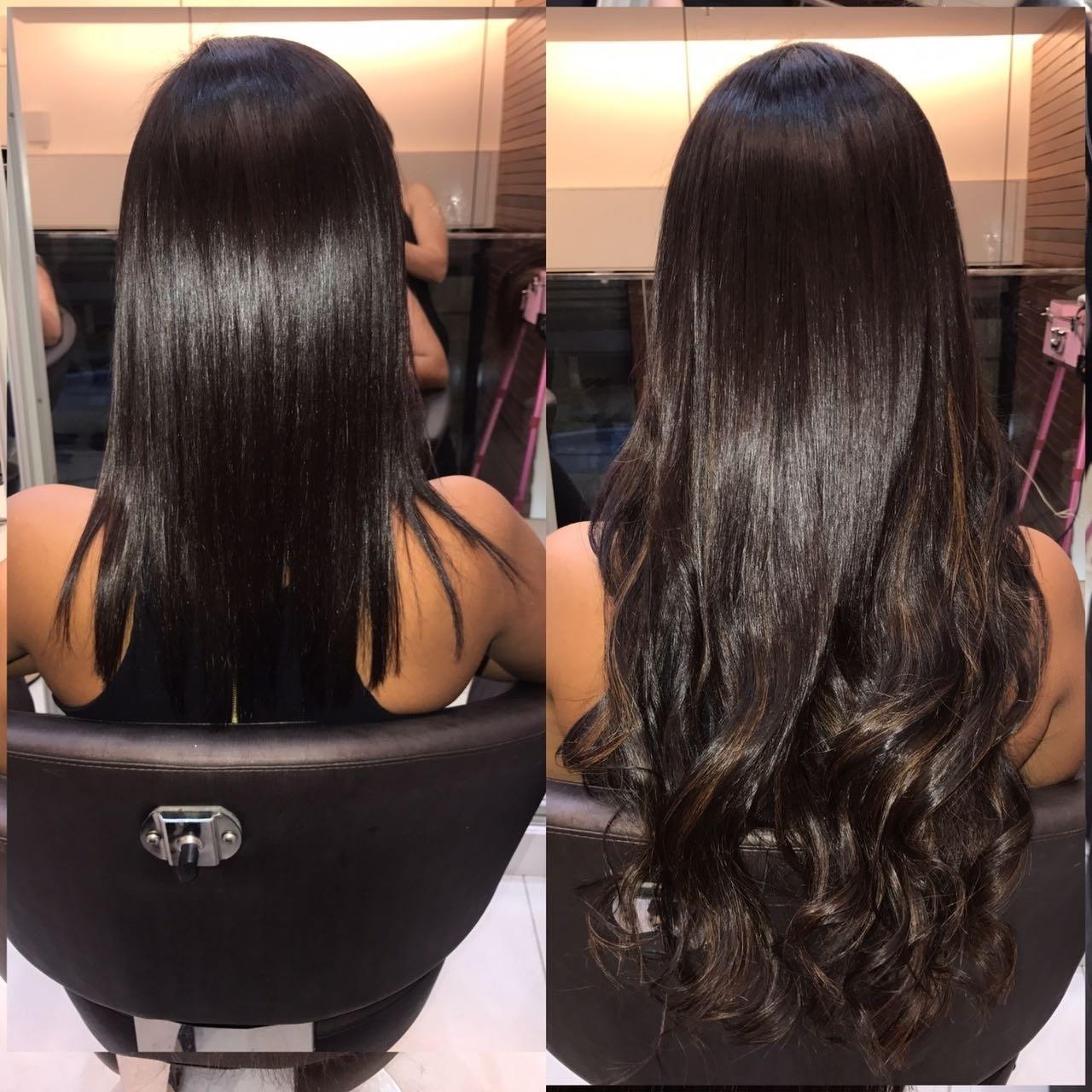 Antes e depois de cliente que utilizou o mega hair colocado com fita adesiva - Divulgação