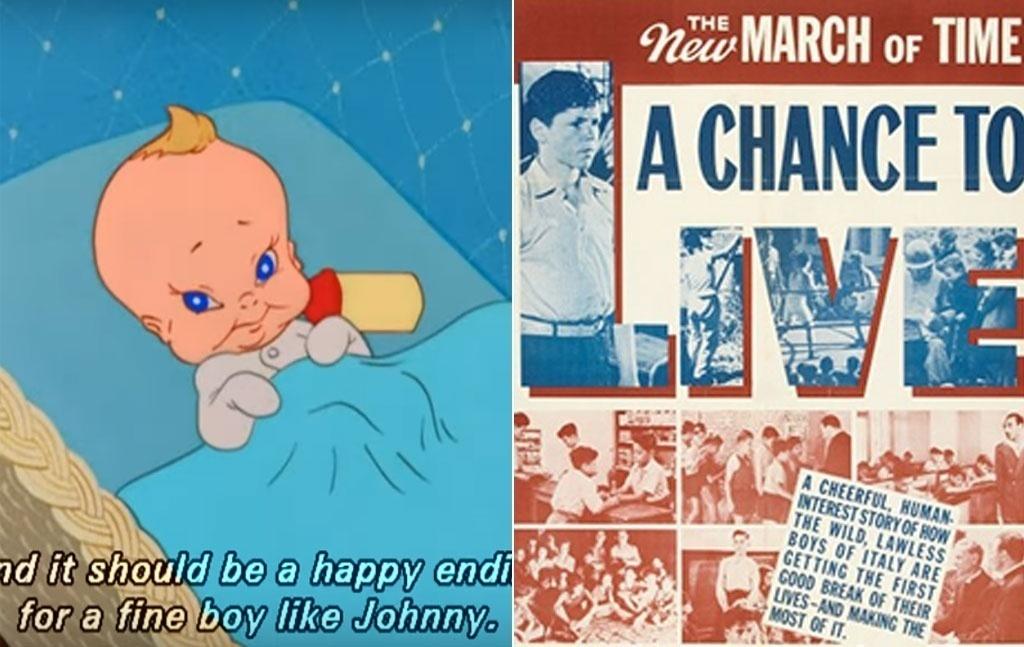 À esquerda, cena do documentário "So Much for So Little" (1949). À direita, reprodução do documentário "A Chance to Live" (1949) - Reprodução