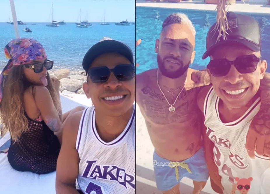 Erik Marçal posa ao lado de Anitta e Neymar em Ibiza