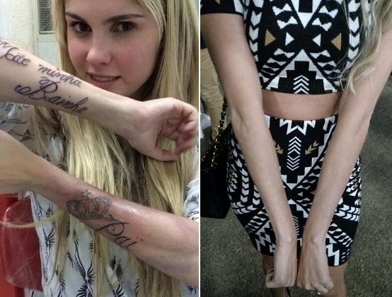 Bárbara Evans com as tatuagens, em 2013, e sem as tatuagens, em 2016