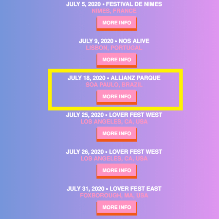 Nome da cidade de São Paulo está escrito errado em site de Taylor Swift - Reprodução - Reprodução