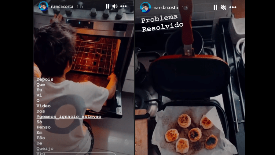 Em vídeo postado por Nanda Costa no Instagram, Lan Lan tenta arrumar o fogão para fazer pão de queijo para a mulher - Reprodução/Instagram