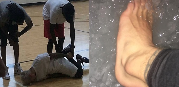 24.jun.2016 - Justin Bieber torce o tornozelo jogando basquete - Reprodução /Snapchat /Instagram /Justin Bieber
