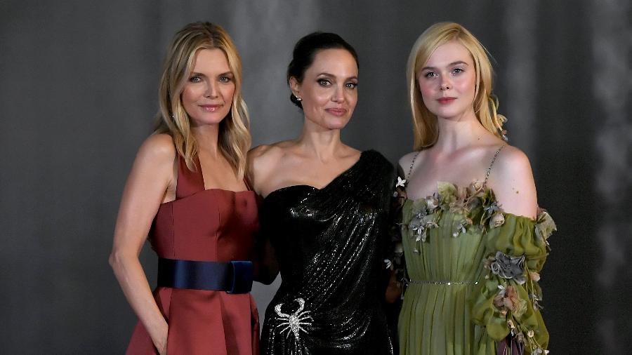 Michelle Pfeiffer, Angelina Jolie e Elle Fanning em pré-estreia de Malévola: Dona do Mal - Getty Images