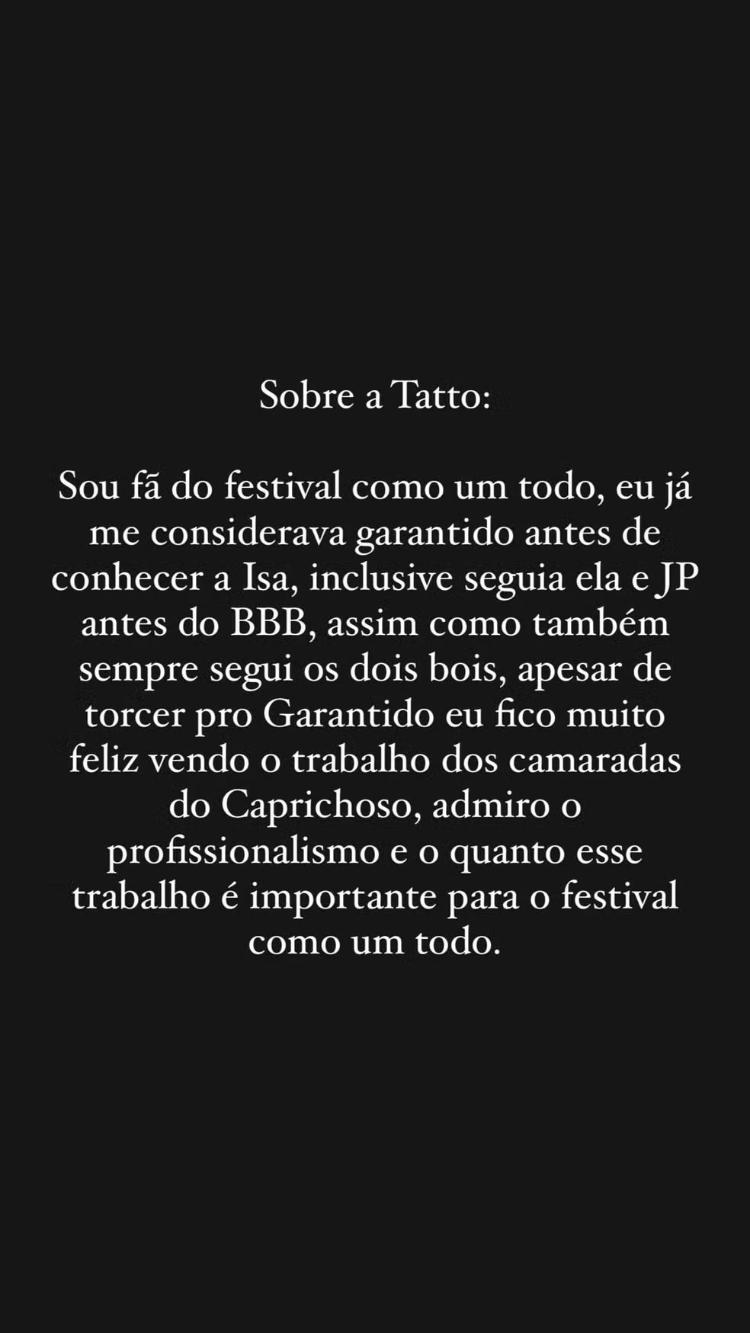 Lucas Buda explica tatuagem sobre Festival de Parintins