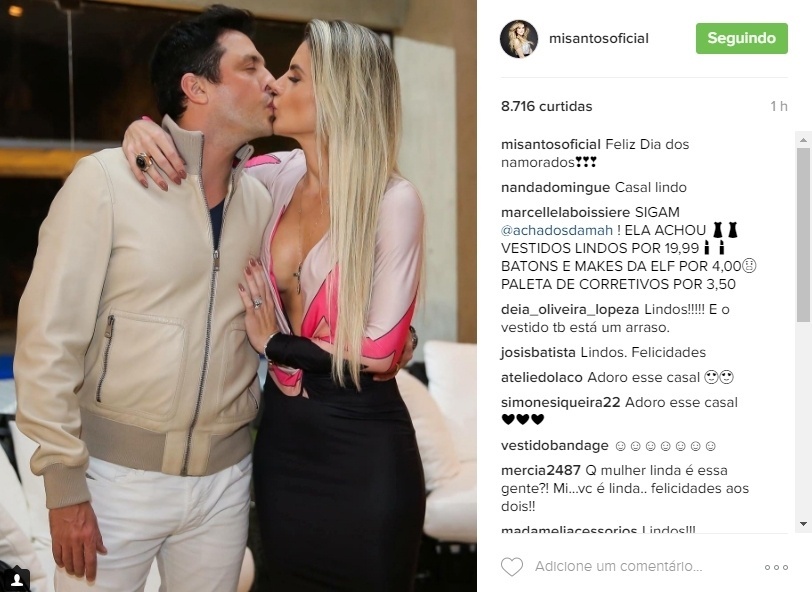 12.jun.2016 - Mirella Santos escolheu uma foto de beijo com Ceará para celebrar o Dia dos Namorados - Reprodução/Instagram/misantosoficial