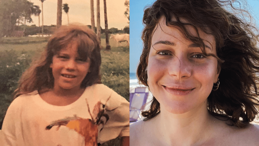 Leandra Leal em 1990 e em 2022; atriz foi filha de Juma na primeira versão de "Pantanal" - Reprodução/Instagram