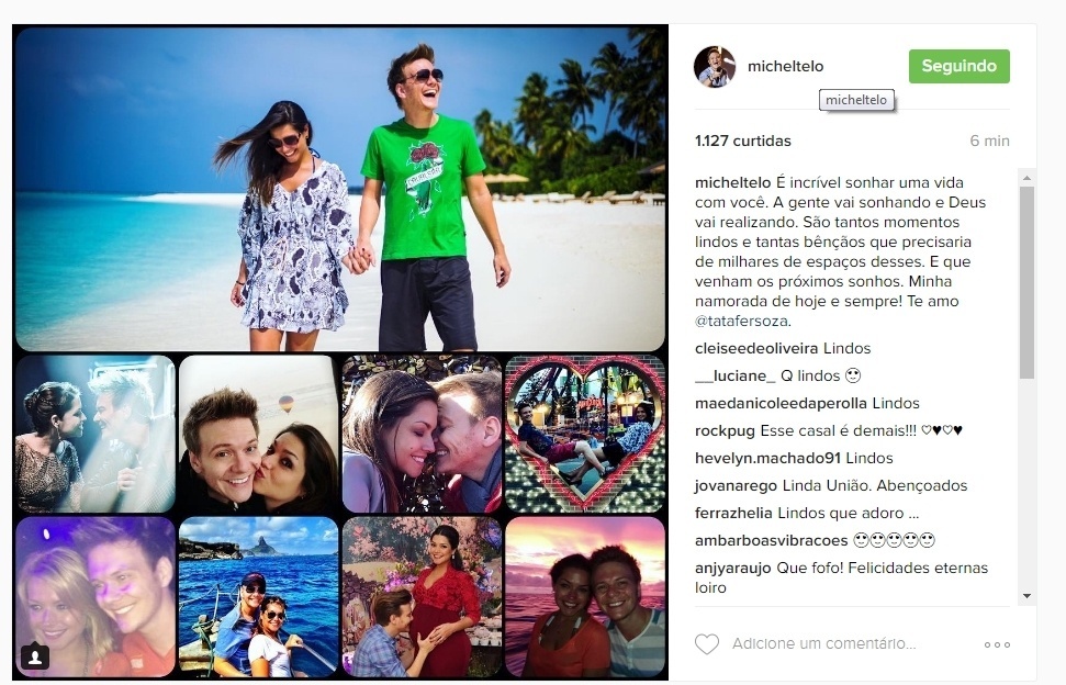 12.jun.2016 - Michel Teló publicou uma montagem de fotos com Thais Fersoza no Dia dos Namorados - Reprodução/Instagram/micheltelo