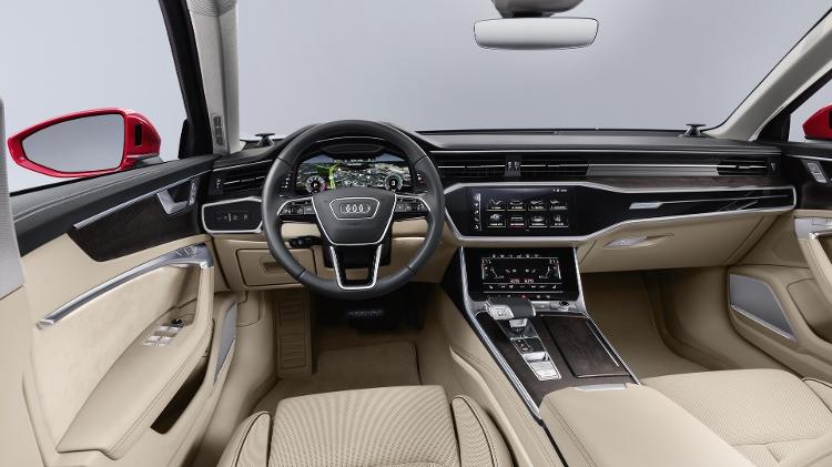 Novos A6 e A7 Sportback trazem cabine requintada, com duas telas táteis no console central e opção de sistemas de condução semiautônoma - Divulgação