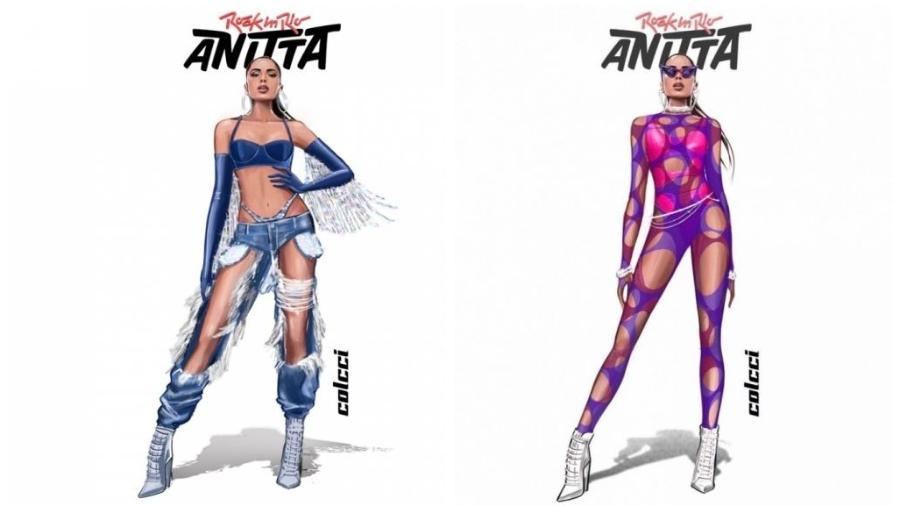 Os dois looks criados pela marca Colcci exclusivamente para o show de Anitta no Rock in Rio, neste sábado - Divulgação